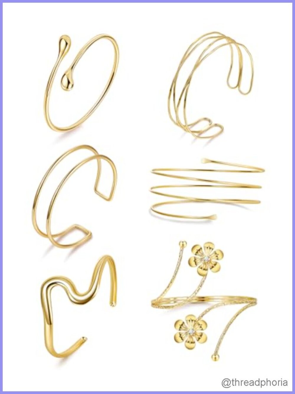 6 Pcs Upper Arm Cuffs Gold Silver Plated Adjustable Armband Set
